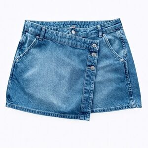 Free People Wynne Denim Mini Skirt Crossover Blue Size 29 Excellent Condition